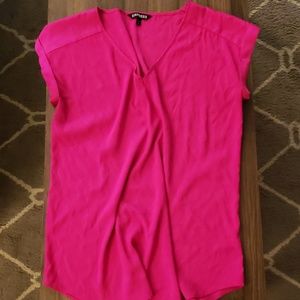 Express hot pink v neck satin blouse